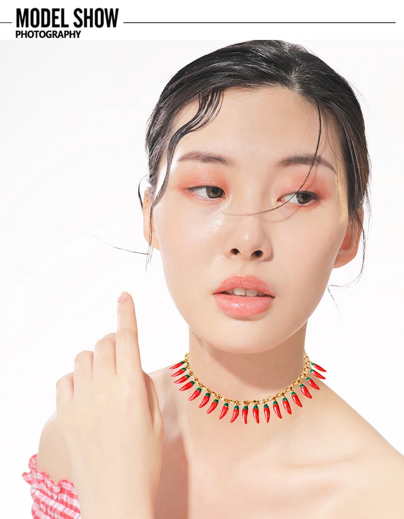 red Pepper Necklaces for Women Multilayer Collar Chain Verse Christian Jewelry 18K Gold Choker Plated/Stainless