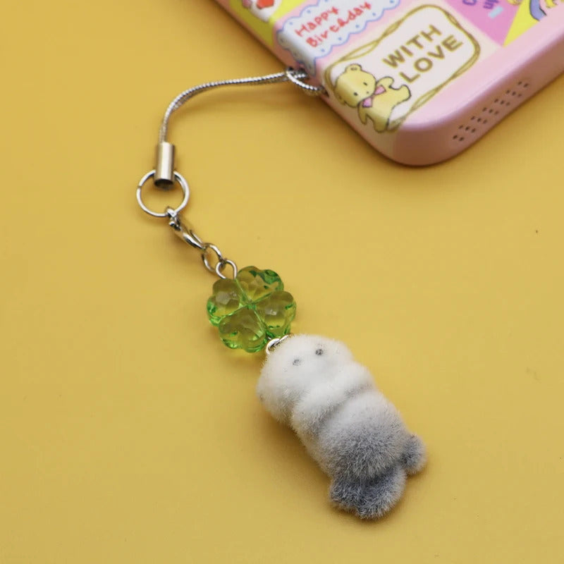Ins Style Cute Seal Shape 3D Keychain Phone Charms Strap Kawaii Plush Flocking Pendant for Airpods Schoolbag