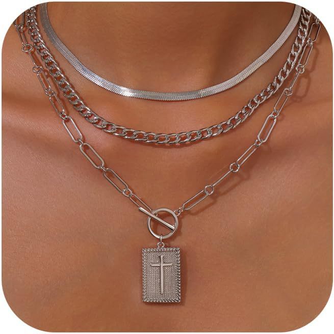 Amazon TK Hot-Selling OT Buckle Square Cross Necklace for Women Copper Plated 14K Gold Paperclip Necklace Yiwu In Stock