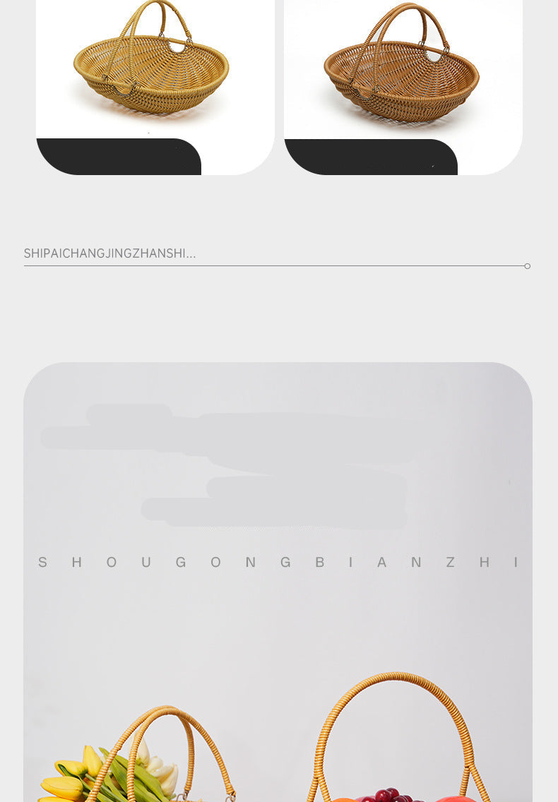 Woven Handheld Basket Picnic Storage Vegetable Fruit Kitchen Living Room Egg Snack Organizer Basket