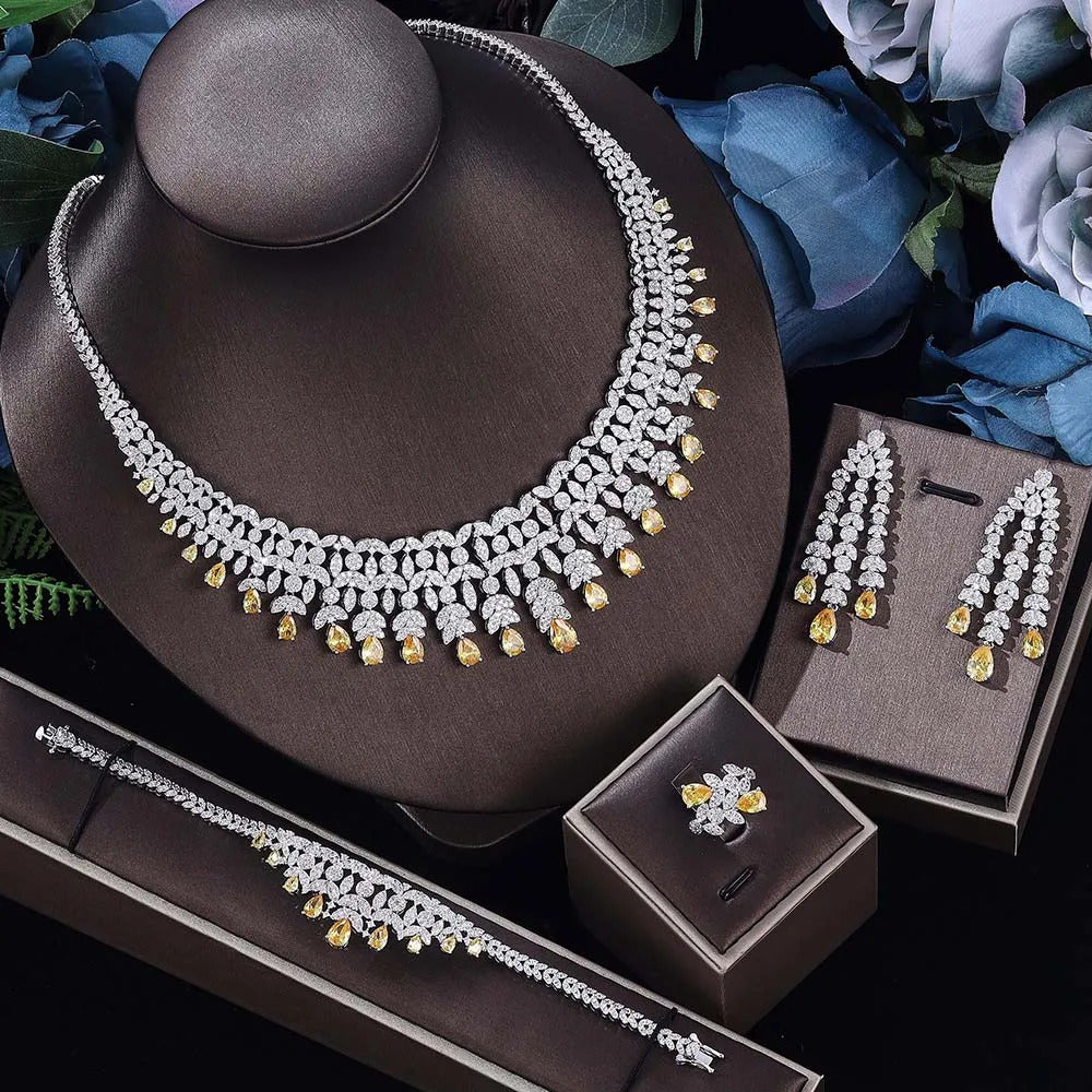 2024 New 4-piece Bride Zirconia Full Set Women's Party Jewelry Set Dubai Nigeria Crystal Wedding Jewelry Set