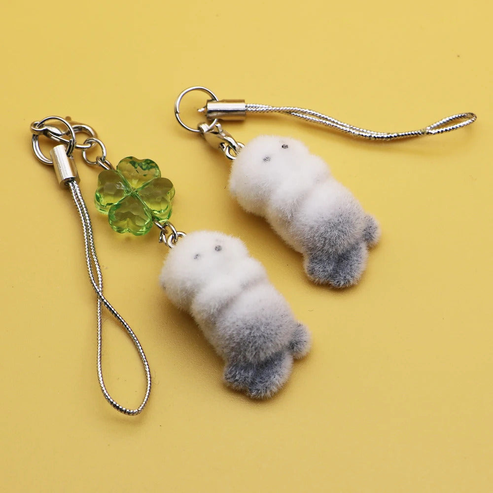 Ins Style Cute Seal Shape 3D Keychain Phone Charms Strap Kawaii Plush Flocking Pendant for Airpods Schoolbag