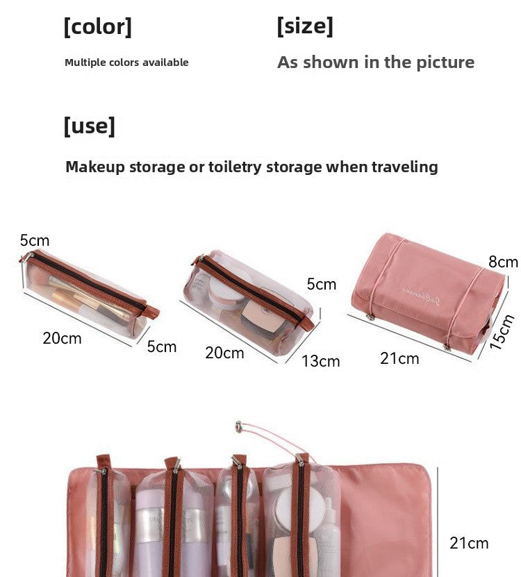 Detachable 4-in-1 Makeup Bag Multifunctional Simple Travel Handheld Foldable Travel Cosmetic Storage Toiletry Bag