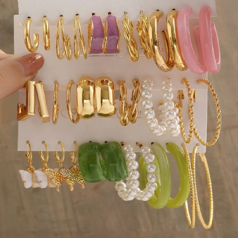 Fashion European and American style gold C chain earrings suit ladies temperament luxury high-end earrings