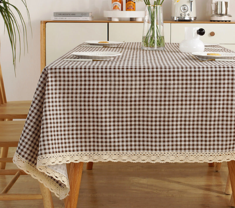 Fresh Cotton and Linen Plaid Tablecloth Coffee Table Dining Table Kindergarten Student Lace Cloth Art Square Picnic Tablecloth