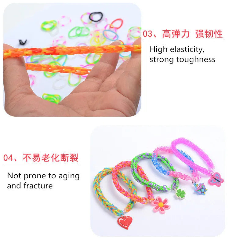 600pcs Rubber Bands Creative Colorful Loom Band Set Rainbow Bracelet Making Kit DIY Woven Bracelets Craft Toys For Girls Gifts