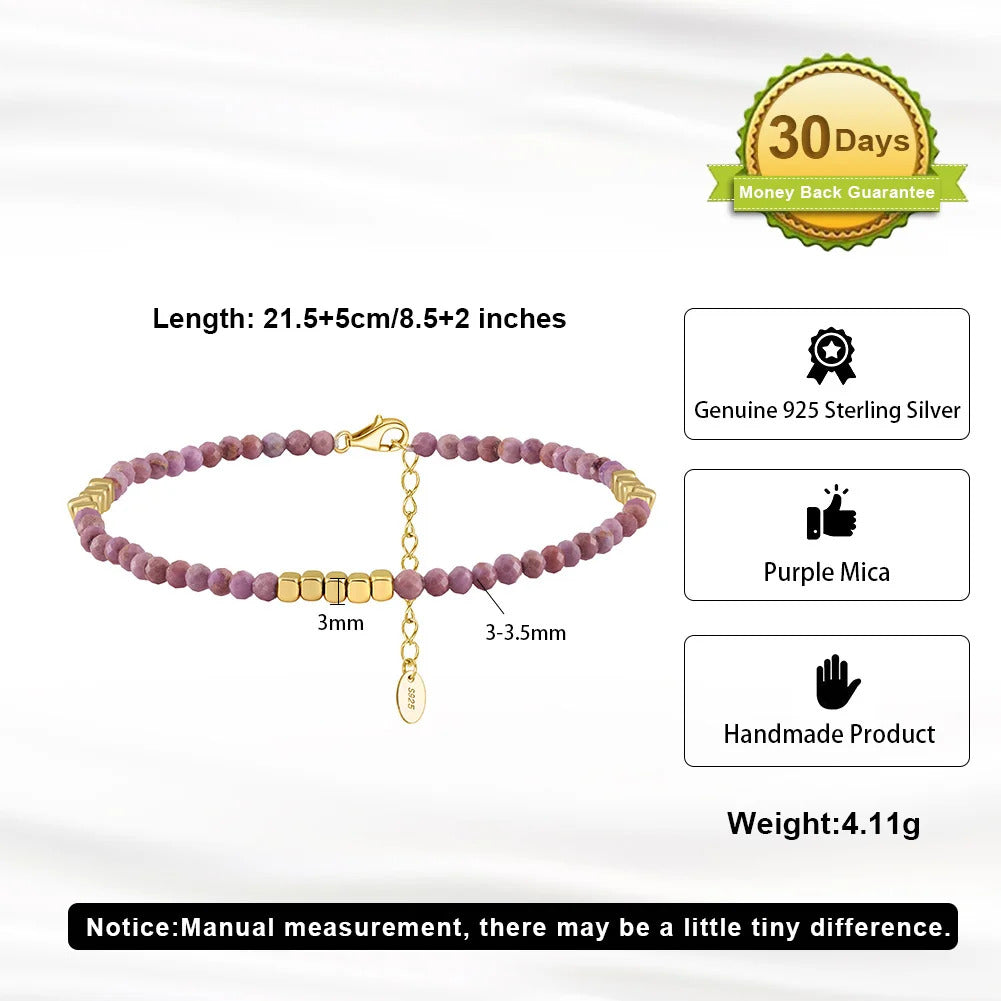 ORSA JEWELS 925 Silver Purple Mica Stone Beads Anklet Light Luxury High Quality Stone Foot Chian Delicate Anklet Jewelry SA90