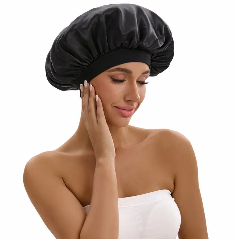 Satin Bonnet with a Wide Brim Perfect for Everyday Use During Showers.
