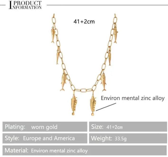 Cute Sea whale Necklace Pendant Chain Fish Fashion Jewelry Chic Mermaid Tassel Conch Dangle Choker Ocean Beauty Accessory