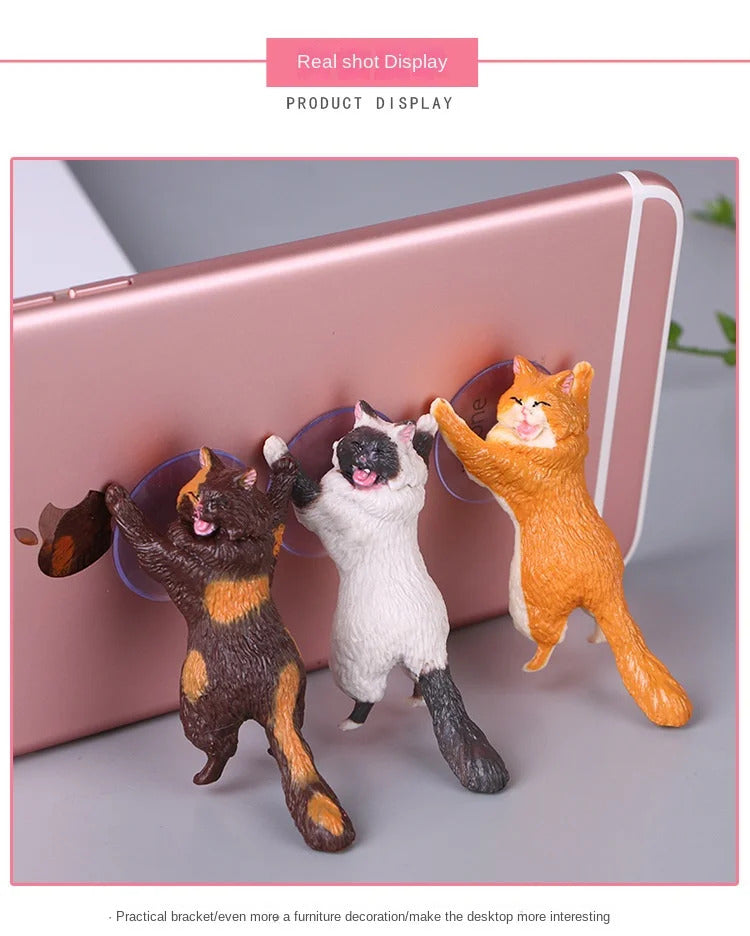Cute Cat Phone Holder Tablets Desk Sucker Support Resin Mobile Phone Stand Holder Sucker Design Animal Holder for Smartphone