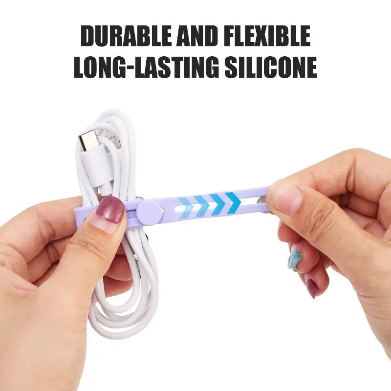 Silicone Cable Winder Charge Line Management Adjustable Straps Lock Cable Tie Straps for Home Office Reusable Data Wire Managers