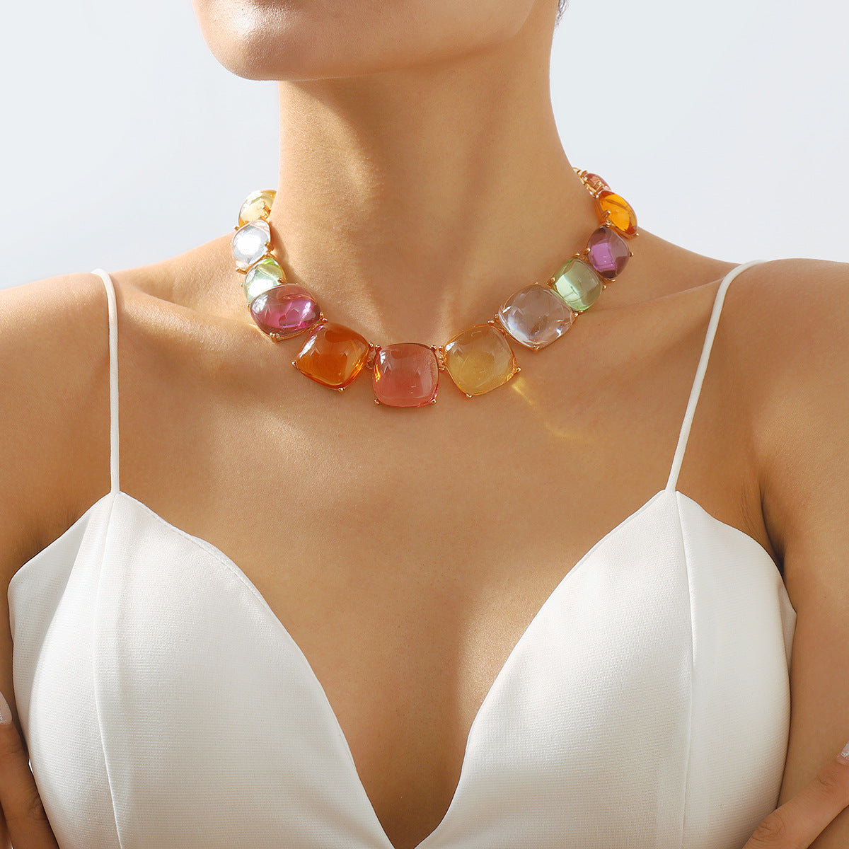 Trendy Accessories ZA Personality Fashion Exaggerated Geometric Resin Colorful Earrings Necklace