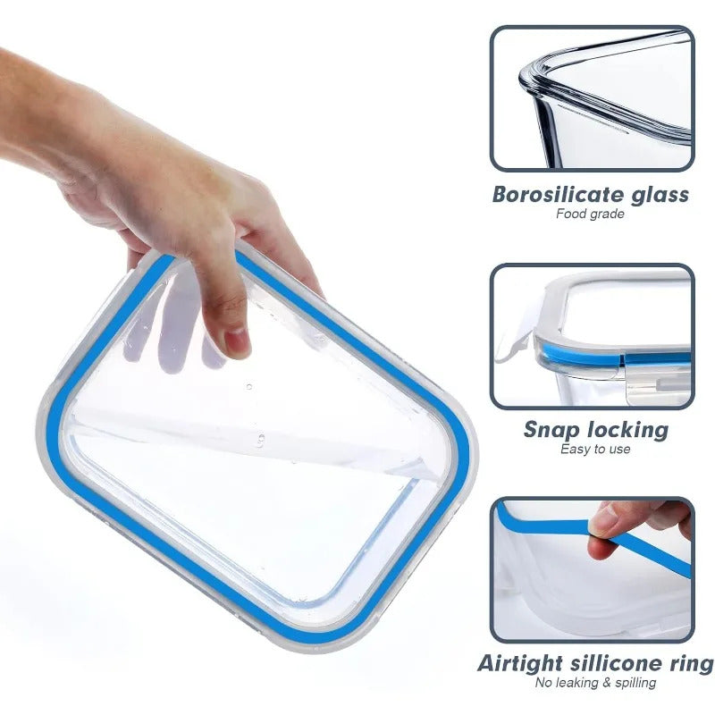 10 Packs Glass Food Storage Containers with Lids, Glass Meal Prep Containers, Airtight Glass Lunch Containers, Freezer, Oven