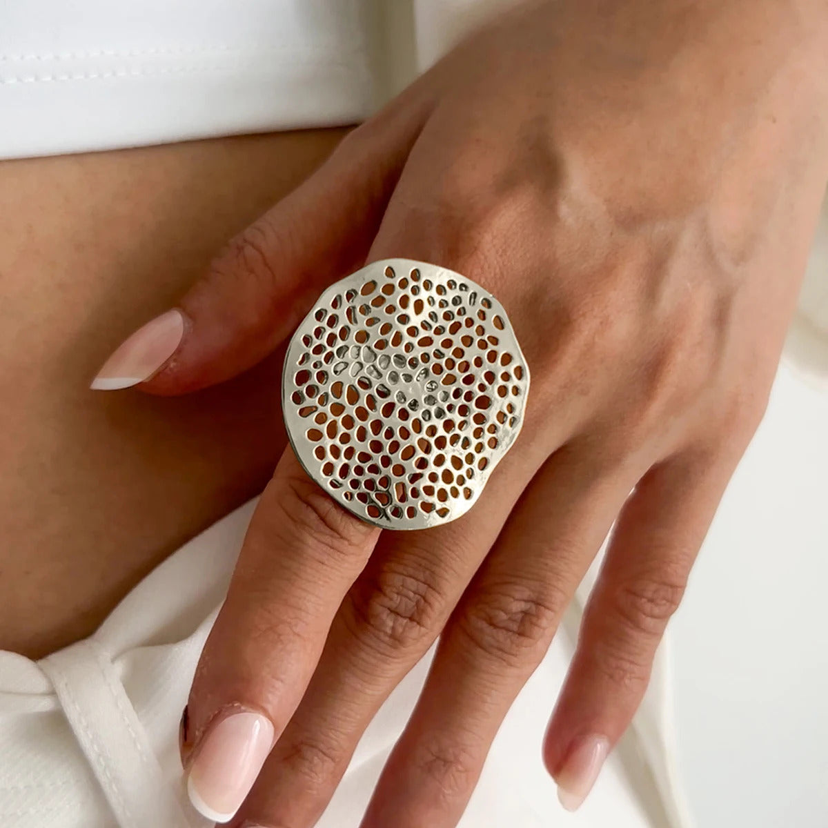 Ingemark Creative Unique Metal Petal Flower Branch Open Ring Women Punk Gold Color Geometric Adjustable Rings Y2K Couple Jewelry