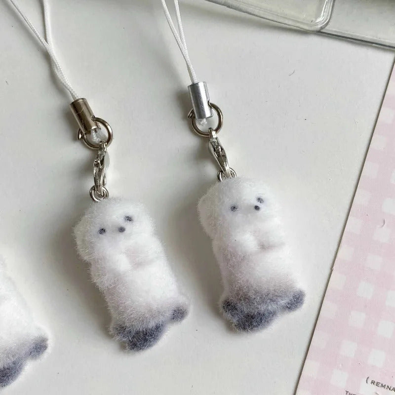 Ins Style Cute Seal Shape 3D Keychain Phone Charms Strap Kawaii Plush Flocking Pendant for Airpods Schoolbag