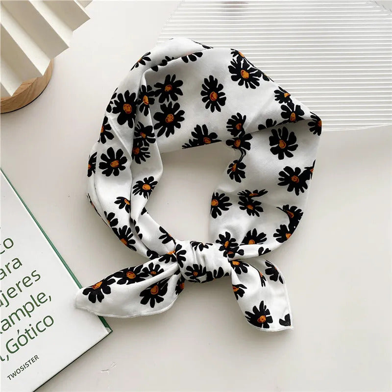 Cotton Linen 55cm Square Scarf Women Kerchief Flower Print Geometric Neckerchief Scarves  Headwrap Bandanas Hairband Headbands