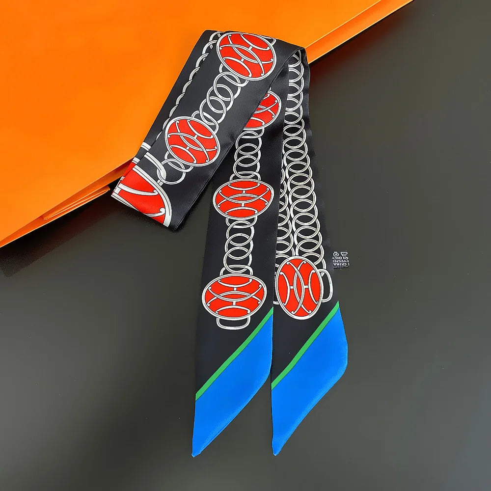 Fashion Women Hair Scarf 2024 New Brand Design Luxury Silk Scarf Fashion Print Headband Skinny Bag Scarves Neckerchief