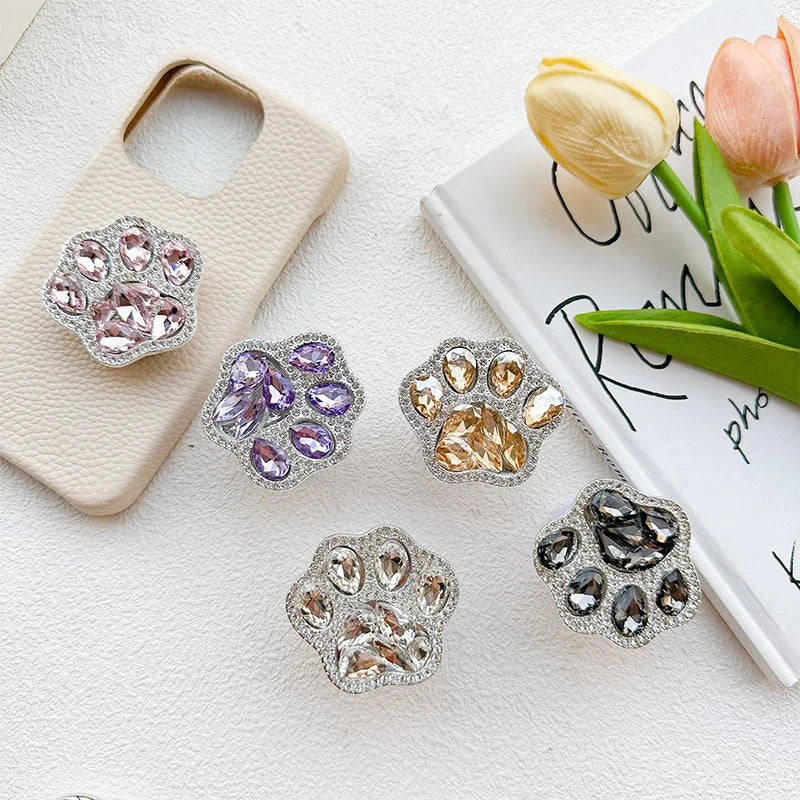 3D Cute Cat Paw Diamond Folding Finger Ring Griptok Phone Holder for IPhone 16 15 Support Socket Pocket Grip Tok Stand Bracket