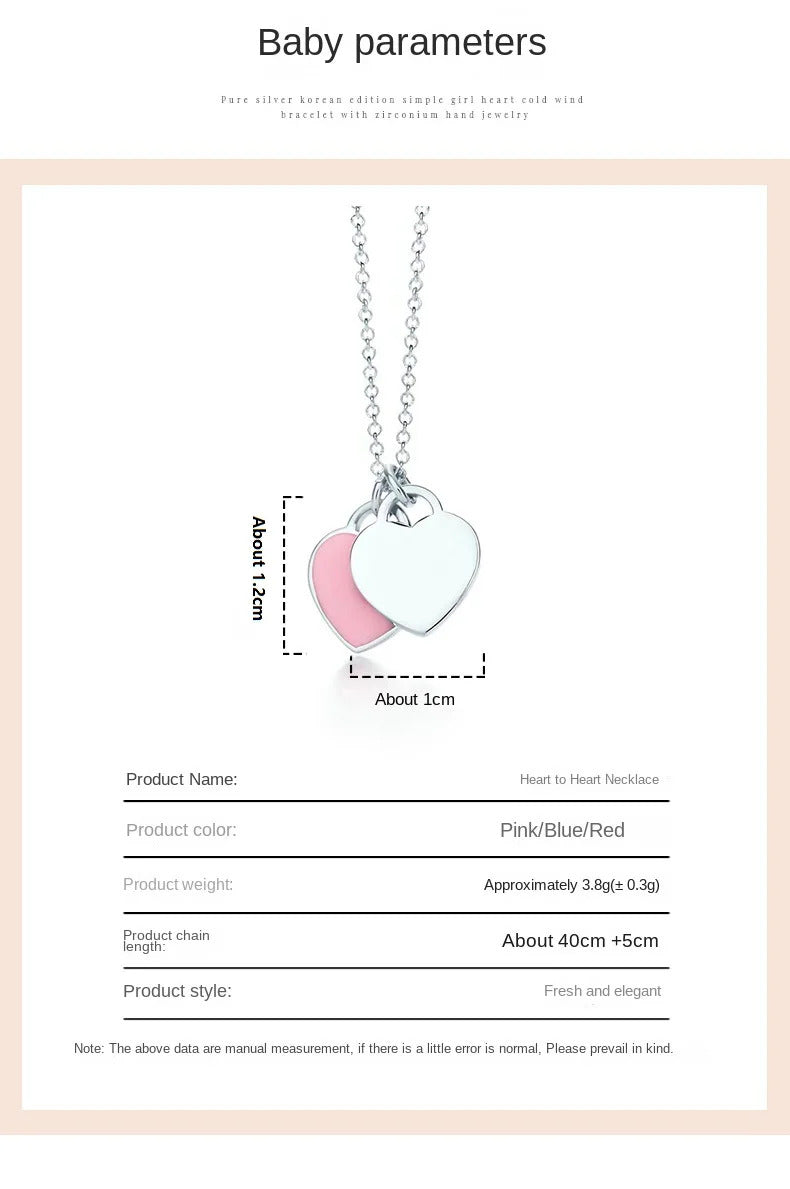 Designer 925 Silver Jewelry Necklace Woman Retro Heart-Shaped Enamel For Girls Cute Silver Bead Birthday Gift