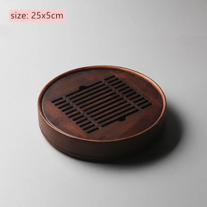 Large Capacity Water Storage Bamboo Tray Delicate Round Tea Board Chinese Tea Set Trays Decorative Traditional Tea Accessories