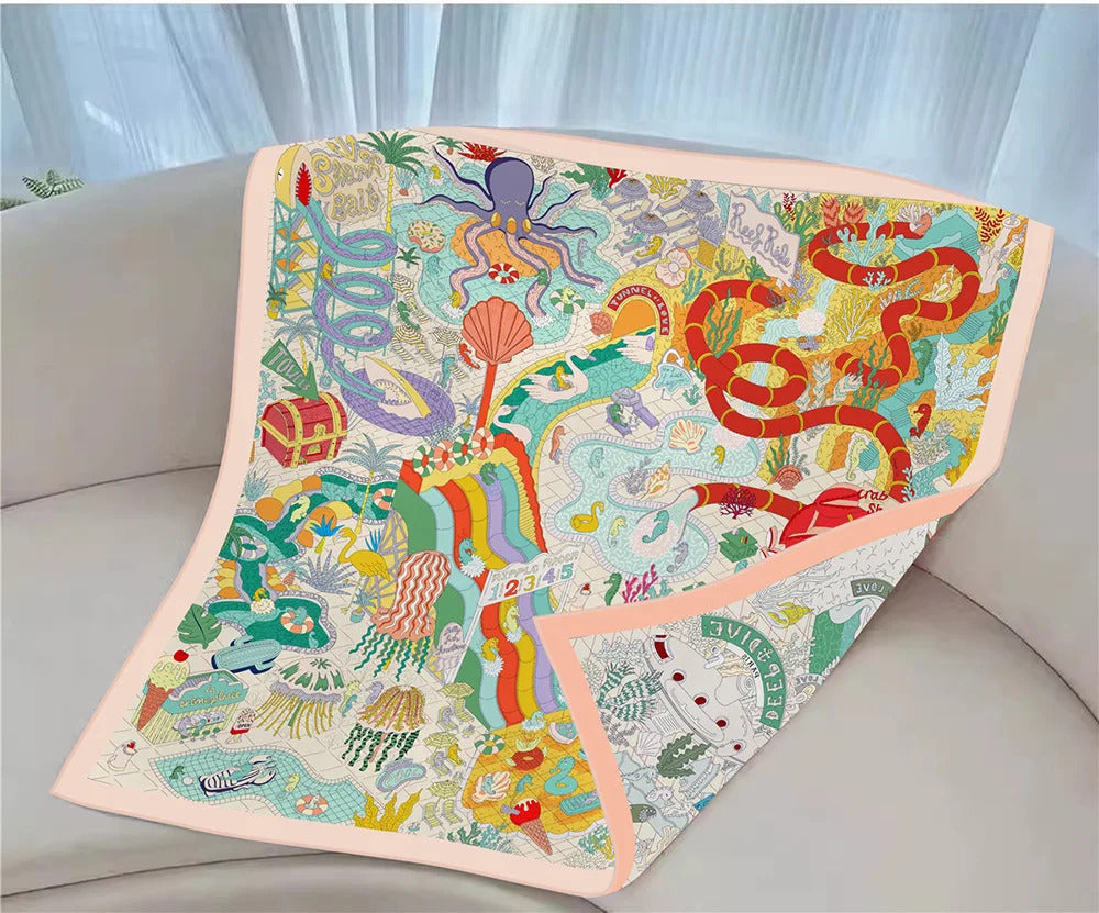 90Cm High-quality Twill Silk Double-sided Printing Submarine Playground Women's Large Square Scarf Scarf Chest Wrap Scarf