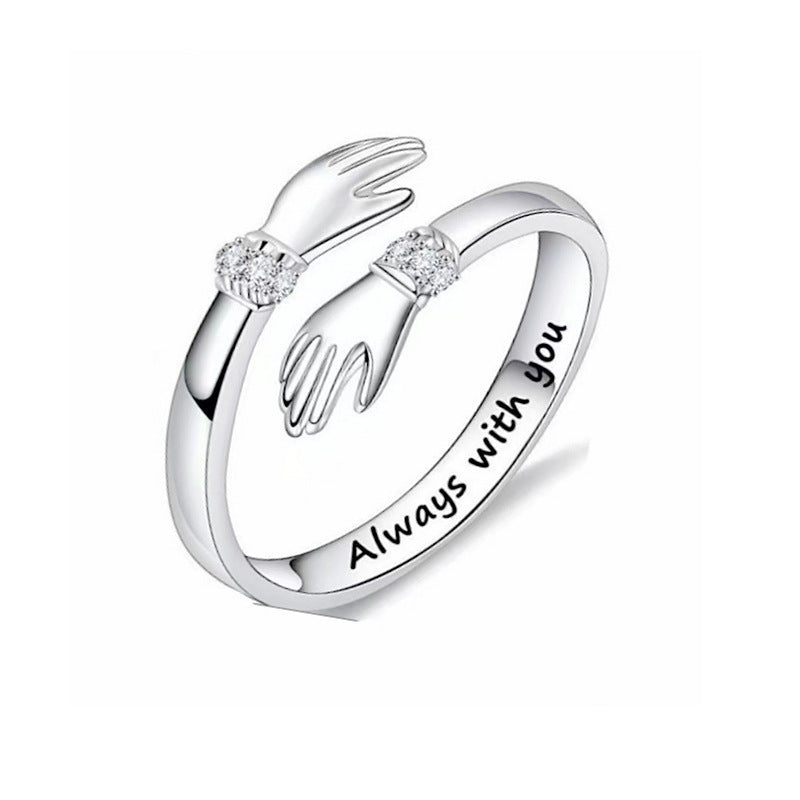 Creative Engraving Love Hug Open Adjustable Couple Hands Hug Ring Direct Sale