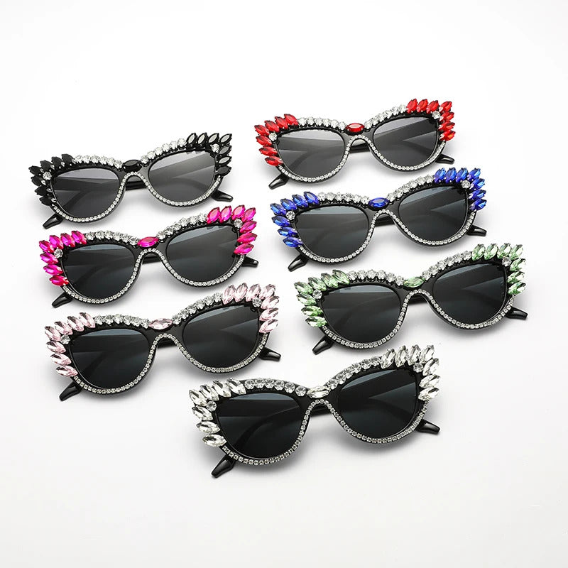 New Personality Fashion Cat Eye Colorful Big Diamond Glasses Droplet shaped Sunglasses Cat Eye Diamond Sun Glasses