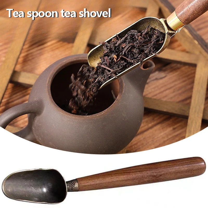 Alloy Ebony Coffee Scoops Tea Spoon Natural Wood Retro Tea Leaves Shovel KongFu Tea Ceremony Accessories Coffee Bean Spoons