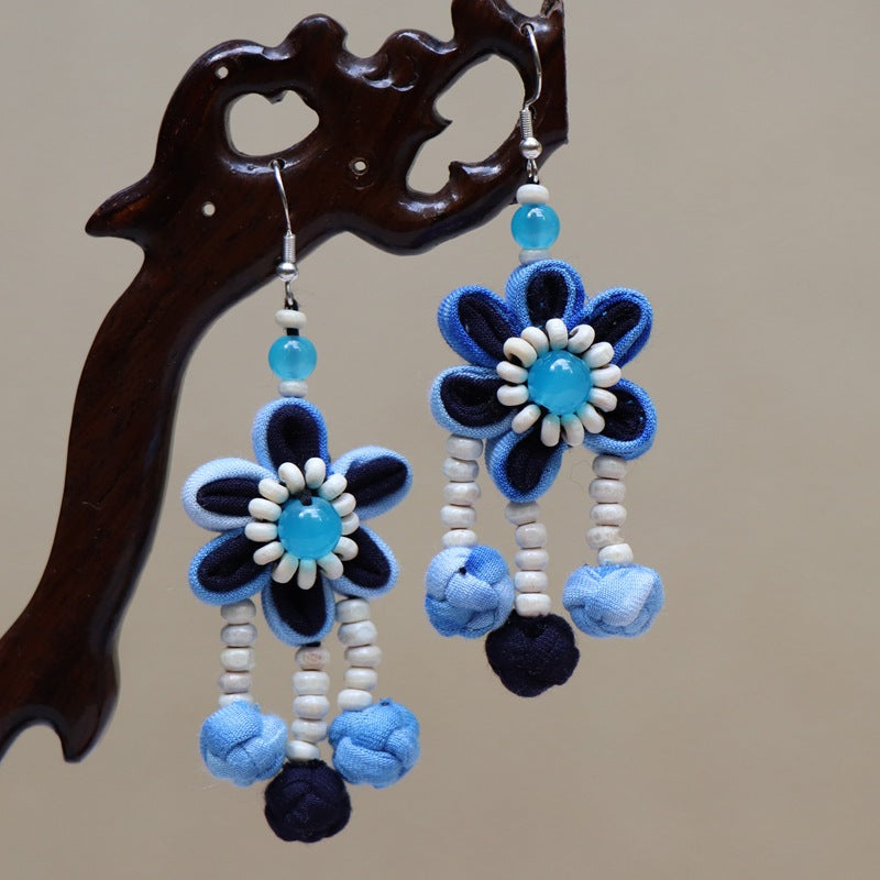 Ethnic style blue tie-dye earrings hand-woven tie-dye earrings travel companion gift