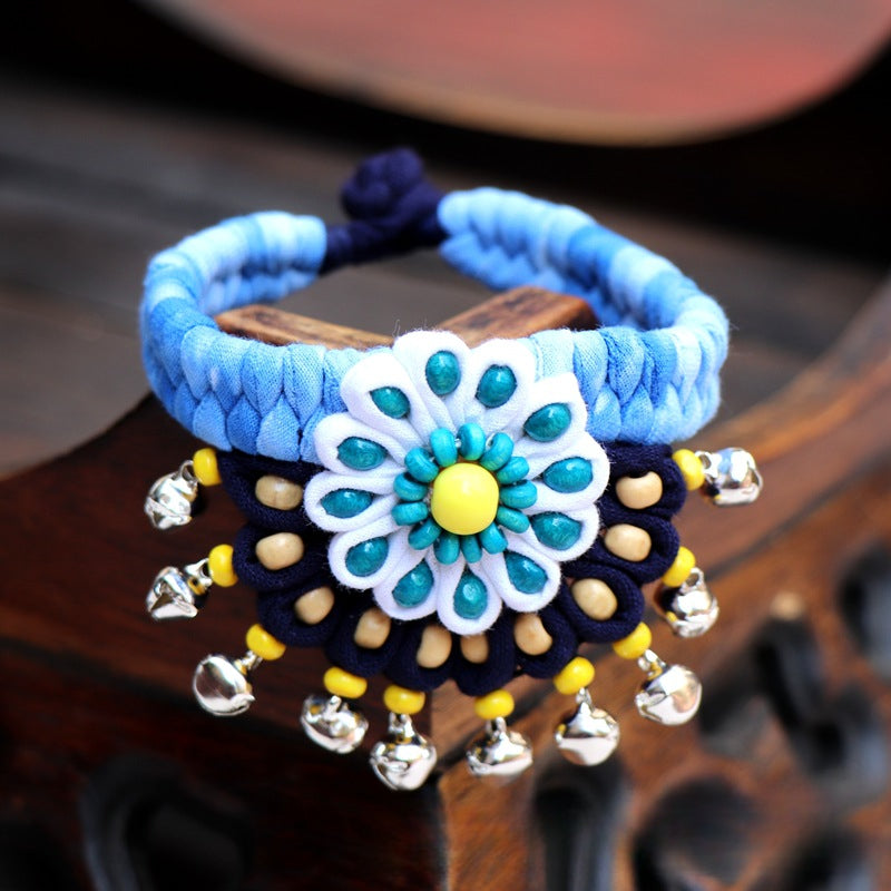Blue Tie Dye Cloth Bracelet Dali Lijiang Hot Sale Hand-stitched Flower Fabric Bracelet Bracelet