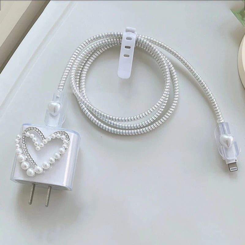 3D Pink Bow Cable Charger Protector Cover For IPhone IPad 18W 20W Original Charger 2024 New Data Line Spiral Winder Protective