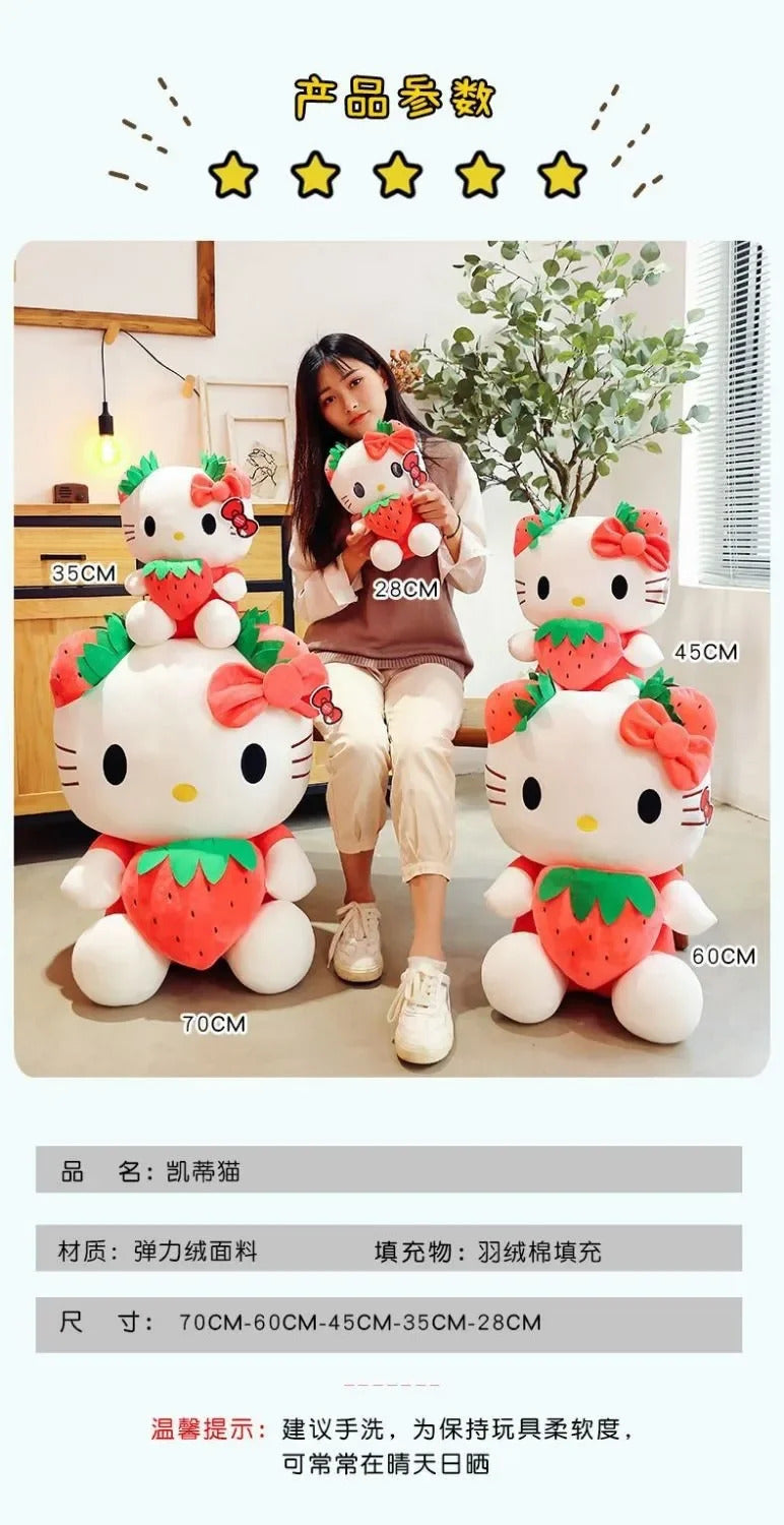 22cm Sanrio KT Cat Plush Toys Kawaii Strawberry KT Cat Plush Doll Home Decor Plushie Toy Girl Birthday Gift