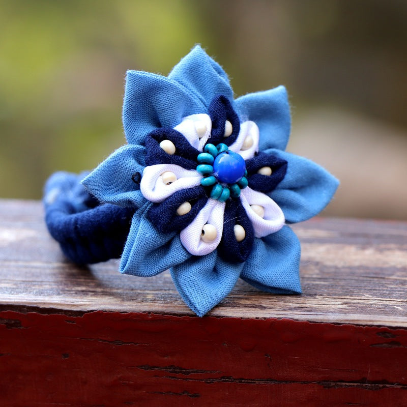 Blue Tie Dye Cloth Bracelet Dali Lijiang Hot Sale Hand-stitched Flower Fabric Bracelet Bracelet