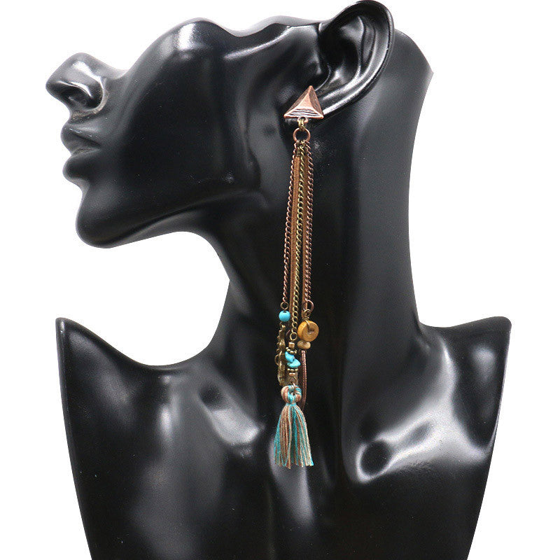 Earrings Bohemian Hair Long Tassel Shell Horn Sunflower Earrings