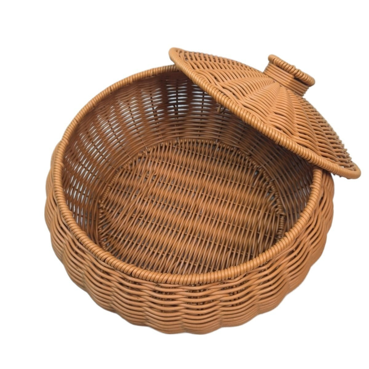 Egg Basket Steamed Bun Basket Rattan Storage with Lid Handmade Woven Living Room Fruit Round