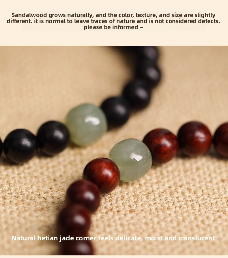 Natural Small Leaf Red Sandalwood Bracelet for Men and Women Couples Black Ebony Wooden Buddhist Beads Golden Silk Sandalwood Bracelet Hetian Jade Top Beads
