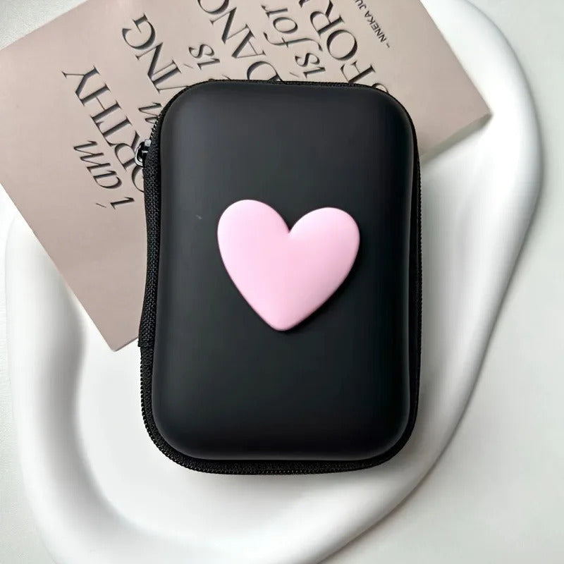 3D Love Heart Headphone Data Cable Storage Bags Charger Power Bank Rectangular Box Zipper Bag Pocket Pouch