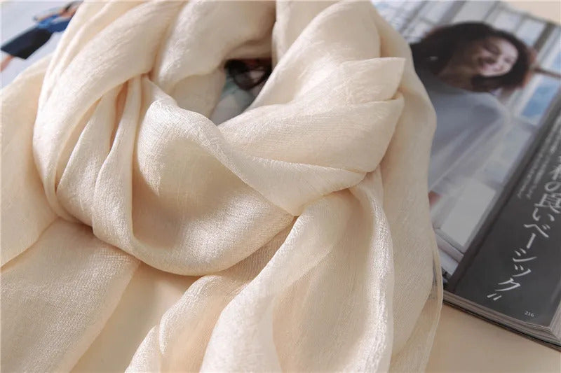 2023 Luxury Brand Women Fashion Scarf Plain Solid Silk Linen Shawls Scarves Summer Lady Bandanas Pashmina Foulard Hijab 180*90Cm