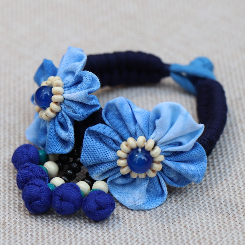 Blue Tie Dye Cloth Bracelet Dali Lijiang Hot Sale Hand-stitched Flower Fabric Bracelet Bracelet