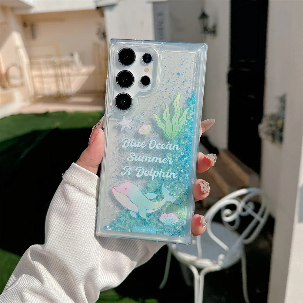 Glow In The Dark Dolphin Patterned Glitter Bling Soft Case For Samsung S24 Ultra S23 Plus S21 FE Note 20 Cover Luminous Funda