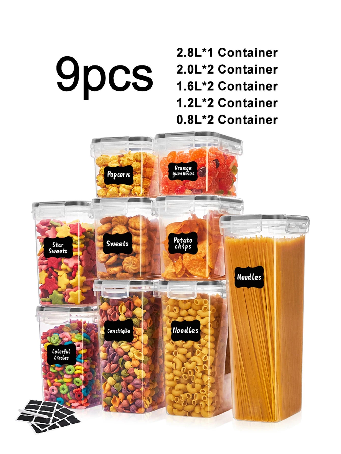9pcs storage and organization，labeled and marked airtight food storage containers and condiment jars - keep grains, flour, salt,