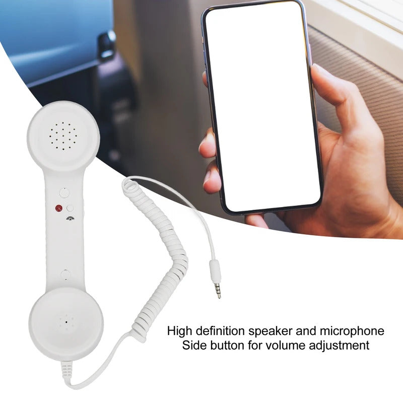 Handheld Phone Receiver Coiled Cord Radiation Proof Cell Phone Handset Clear Sound 3.5mm Plug Adjustable Volume for Smartphone