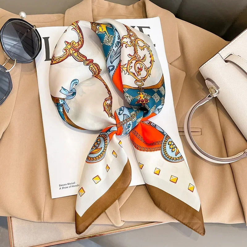 Luxury Design 70*70cm Horse Print Silk Square Scarf Women Soft Satin Hairband Neckerchief Office Hijab Headband Foulard Gift
