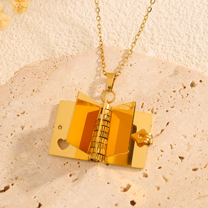 Titanium Steel Women's Love Letter Necklace Openable Pendant Couple New Style Personality Temperament Necklace Clavicle Chain