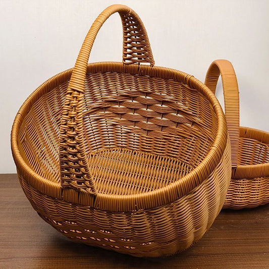 New Handmade Rattan Woven Fruit Basket Shopping Basket Cabas Egg Portable Vegetable Basket Storage Picking Picnic