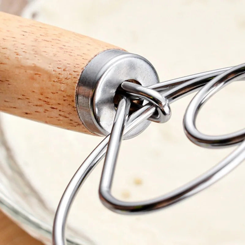 Best Wooden Hand Dough Whisk Stainless Steel Doutch Dough Whisk Kichen Cooking Whisks Utensil Egg Beater Pastry Tool
