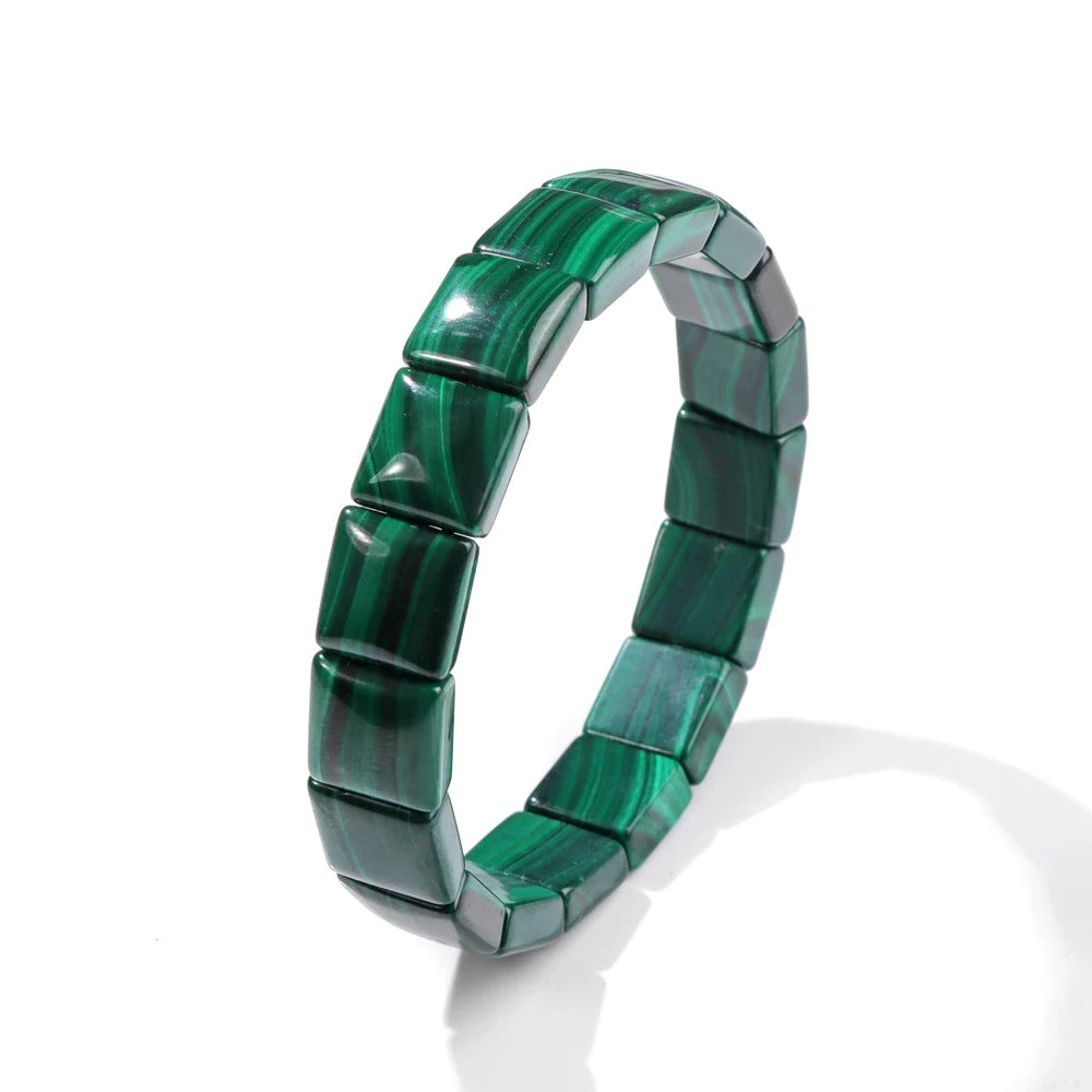 Genuine Natural Green Malachite Chrysocolla Bracelet for Women Men Healing Stone Stretch Rectangle Beads Bangles Jewelry Gift