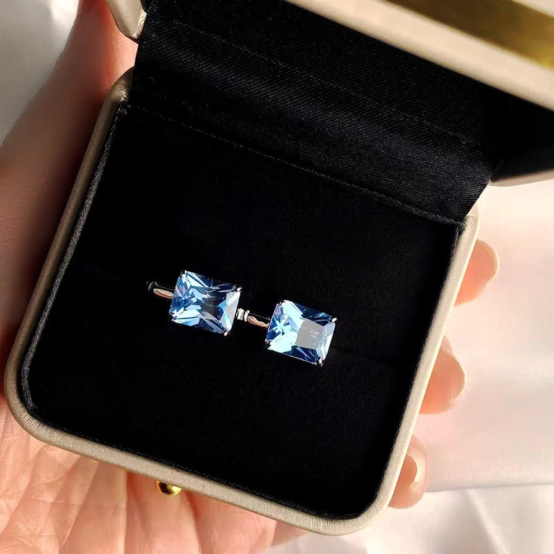 925 Sterling Silver  Sky Blue Topaz Gemstone Clip On Earrings  Solid  For Women Party  Birthday  Fashion Fine Jewelry Gift