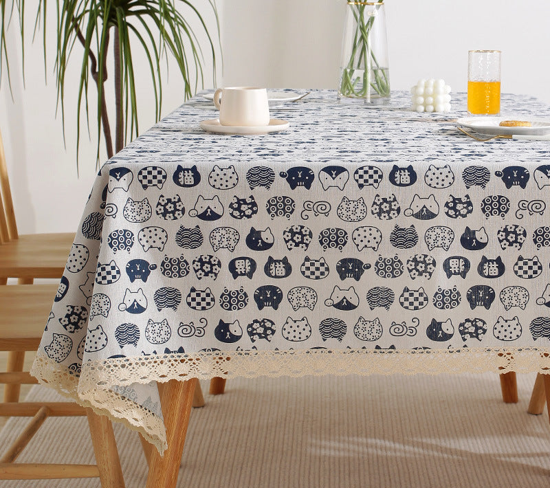 Fresh Cotton and Linen Plaid Tablecloth Coffee Table Dining Table Kindergarten Student Lace Cloth Art Square Picnic Tablecloth
