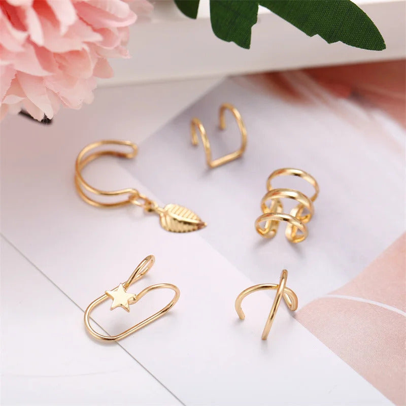 New Gold Color Metal Ear Cuff Non-Piercing Ear Clips Fake Cartilage Earrings Clip Earrings For Women Men Wholesale Ear Jewelry